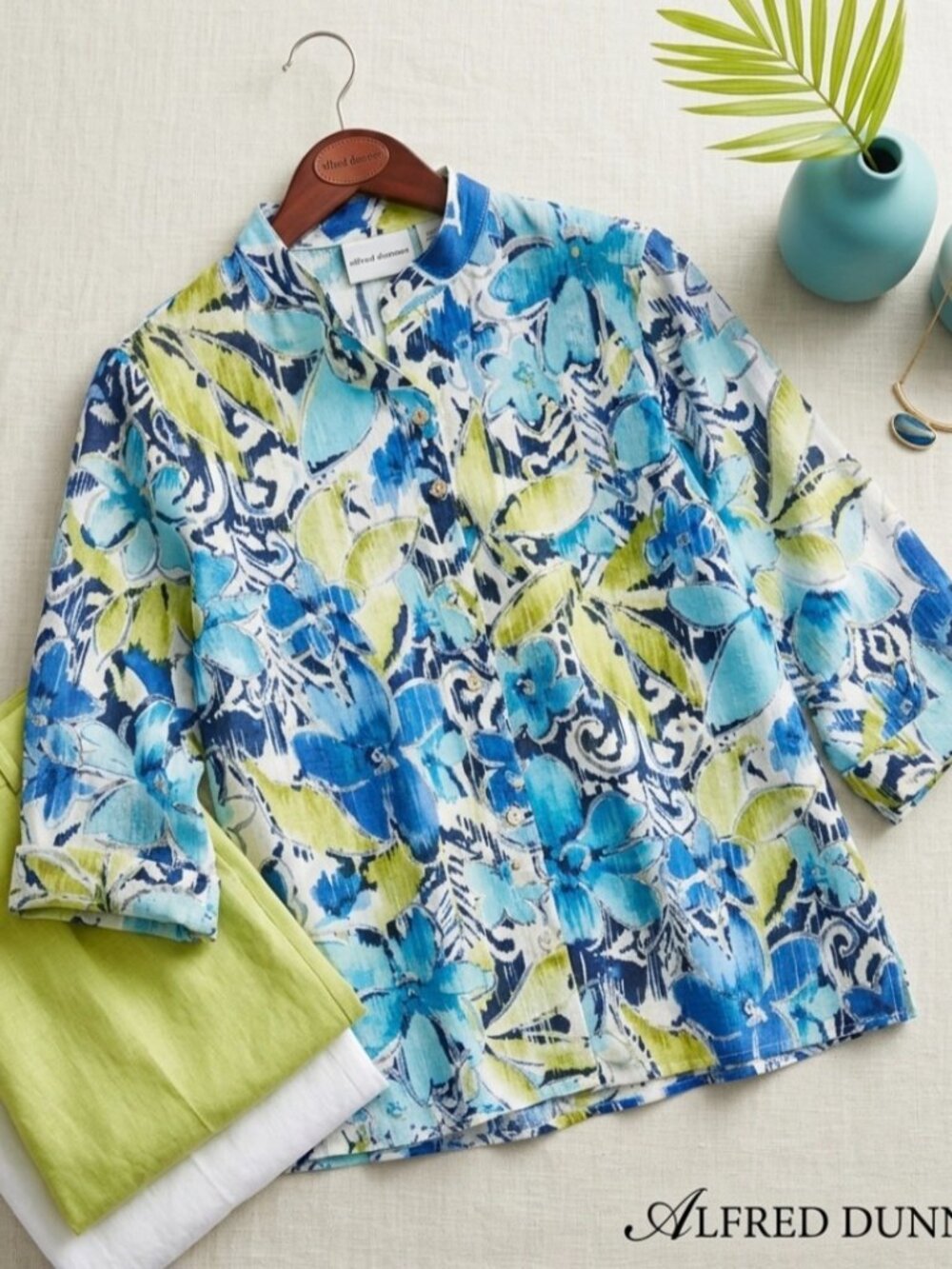 Alfred Dunner Women's Floral Button Front Collared Woven Blouse 3/4 Sleeve 12